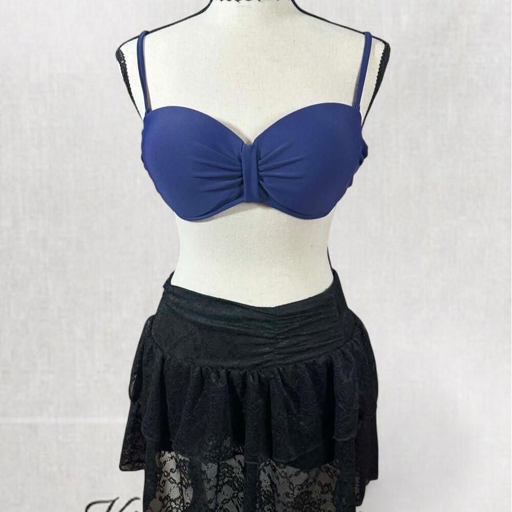 Minimalist Basic Navy Blue Bikini Top with Tie Back